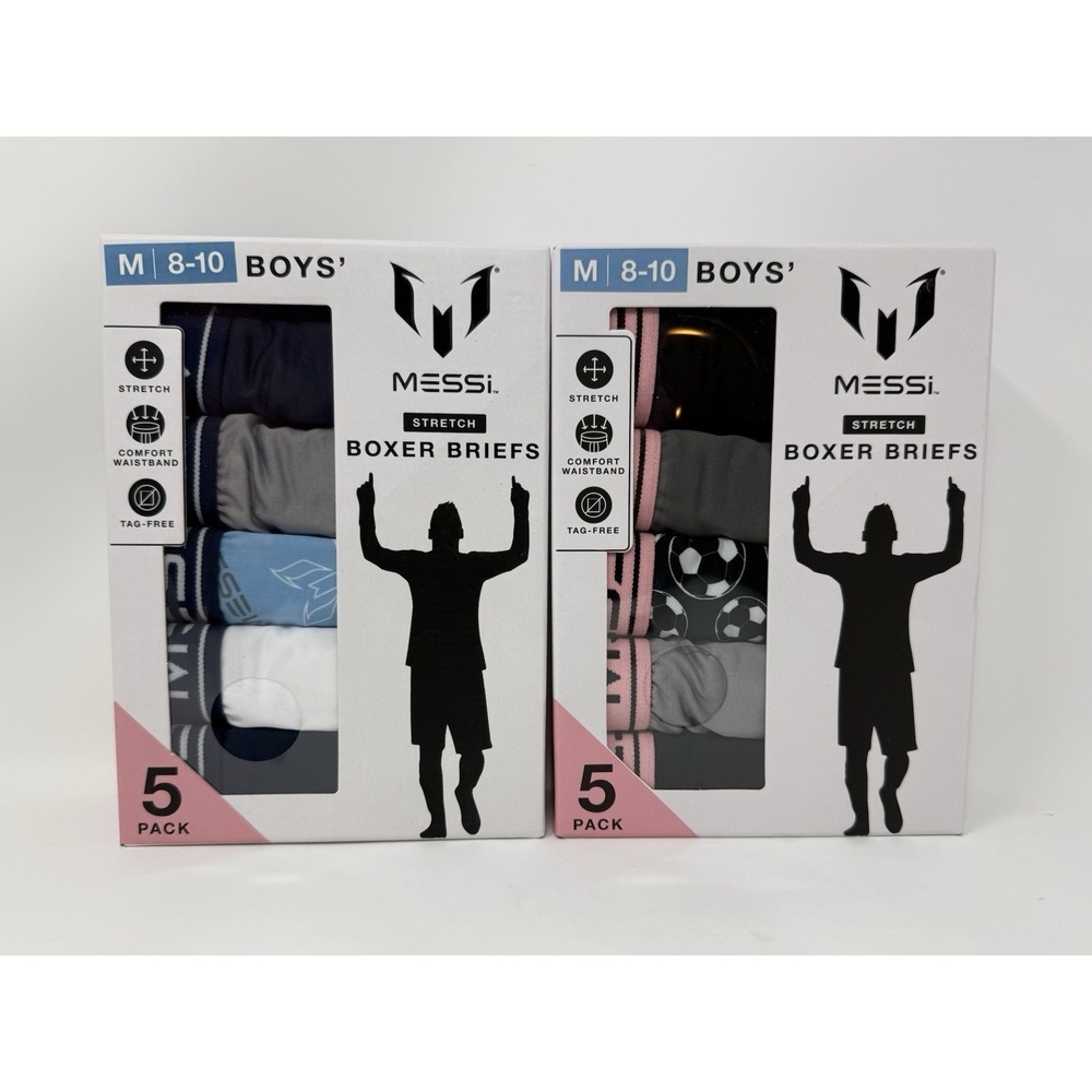 Messi 5pk Kids Strech Boxer Briefs Underwear Size Medium 8-10 NWT Lot Of 2